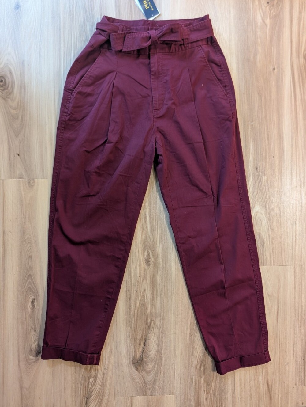 NWT Polo Ralph Lauren Women's Burgundy Paperbag Waist Trousers